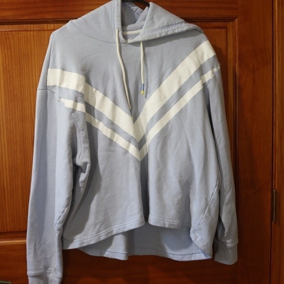 Tory Burch Tory Sport Small Blue Oversized Pullover Hoodie V-Logo Cotton - Picture 2 of 12